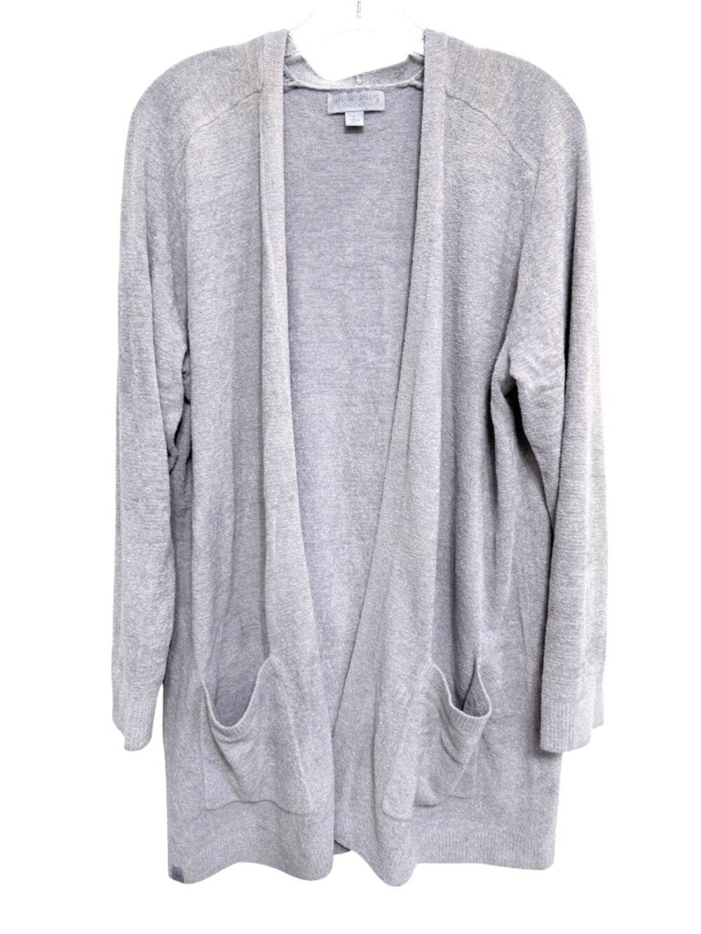 Barefoot Dreams Cozy Chic Ultra Lite Welt Pocket Cardigan Sweater Grey Size L